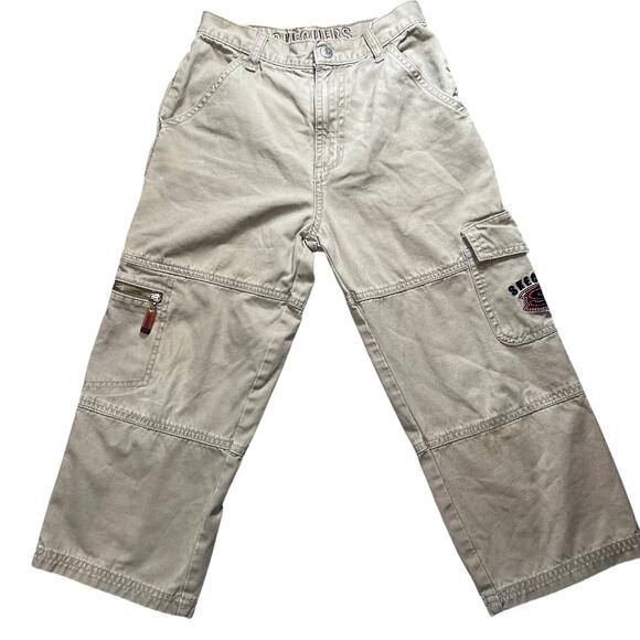 Vintage y2k Skechers khaki carpenter cargo skater baggy pants youth size 6 - Picture 1 of 10